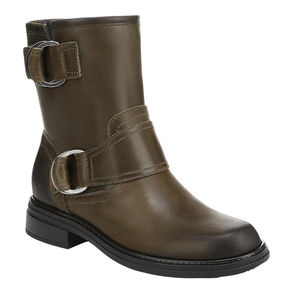 Naturalizer Women's Optimus Buckled Leather Moto Boots Olive Green Size 10 W